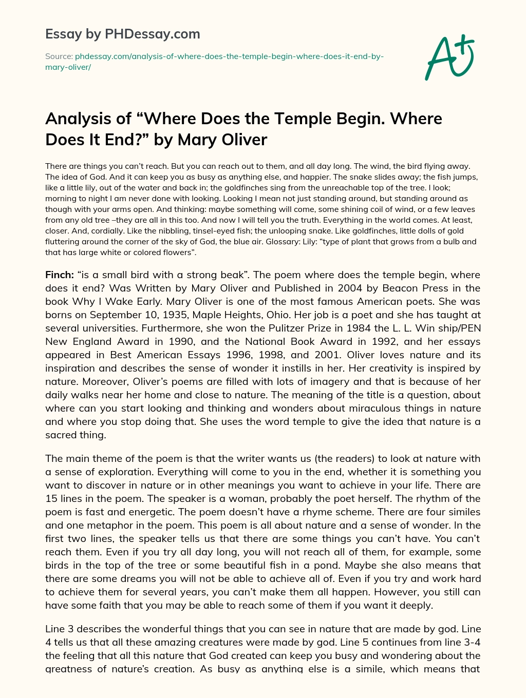 Analysis of “Where Does the Temple Begin. Where Does It End?” by Mary Oliver essay