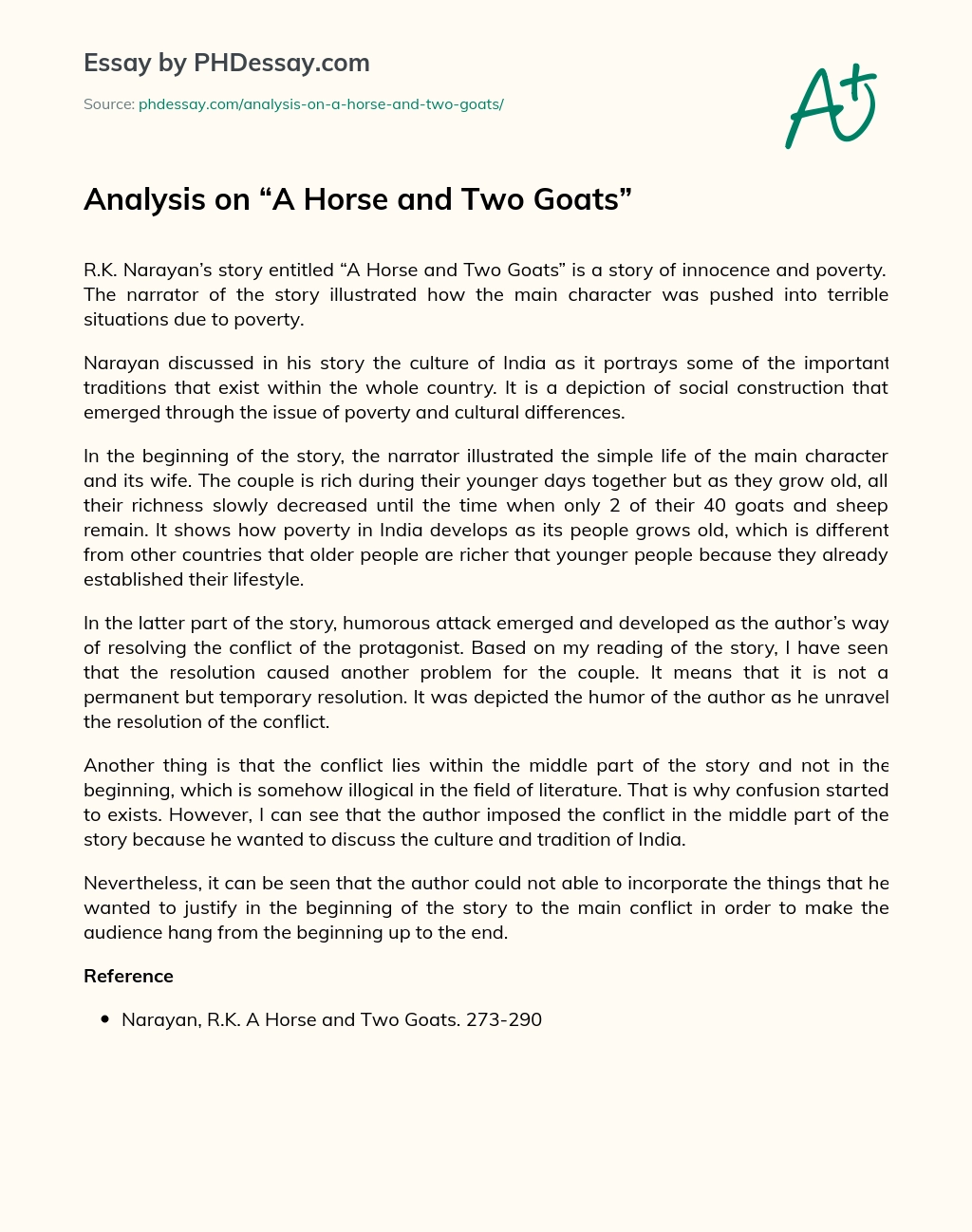 Analysis on “A Horse and Two Goats” essay