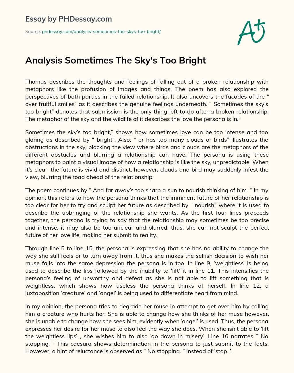 Analysis Sometimes The Sky’s Too Bright essay