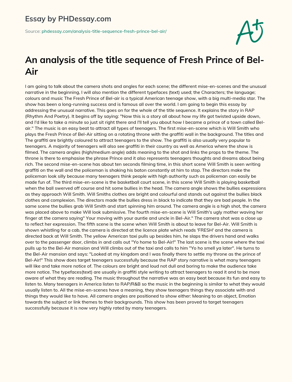 An analysis of the title sequence of Fresh Prince of Bel-Air essay