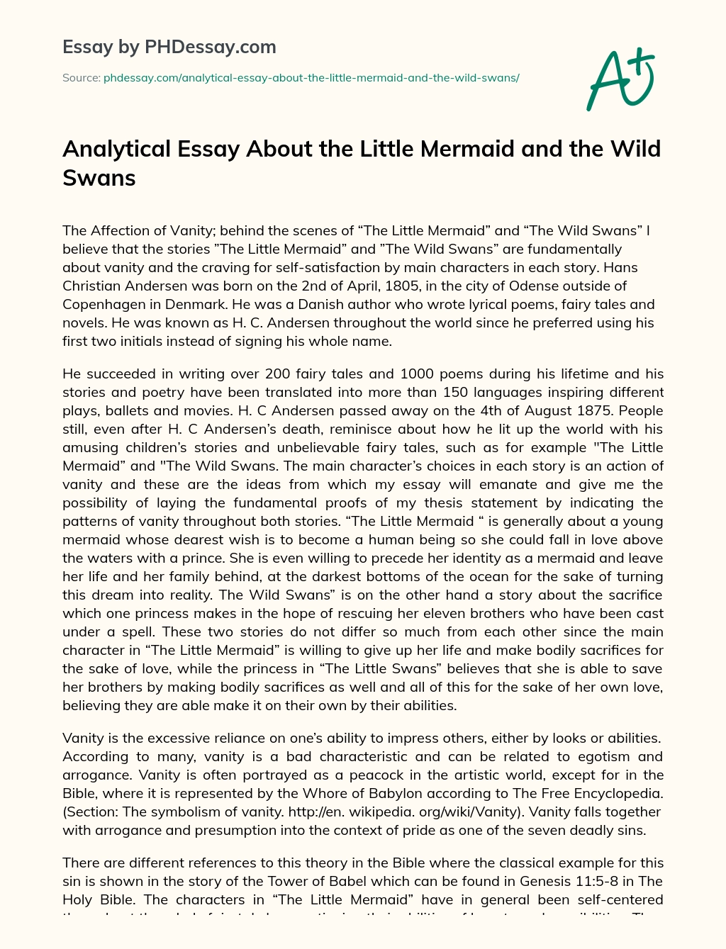 Analytical Essay About the Little Mermaid and the Wild Swans essay
