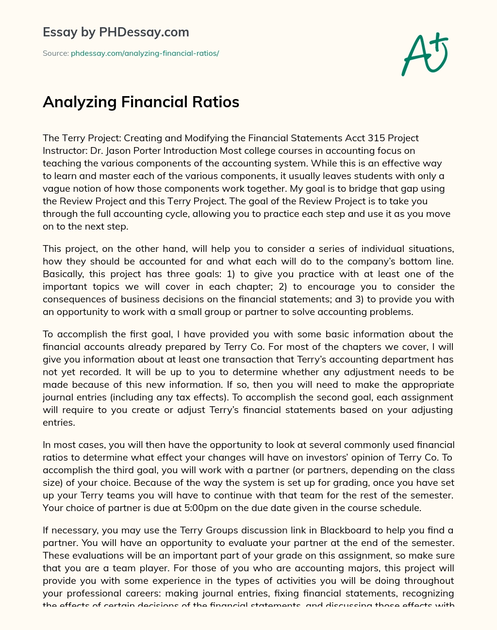 Analyzing Financial Ratios essay