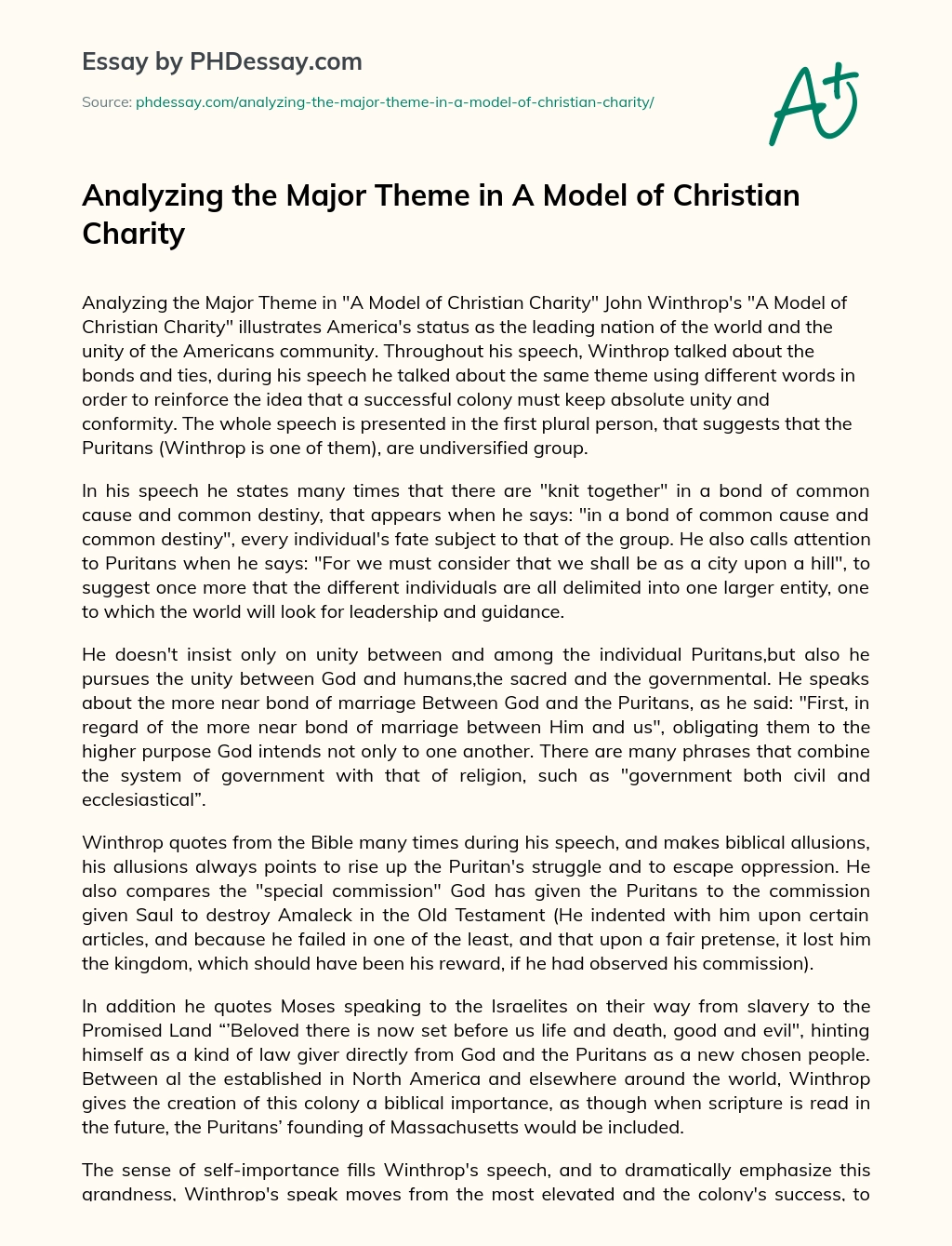 Analyzing the Major Theme in A Model of Christian Charity essay