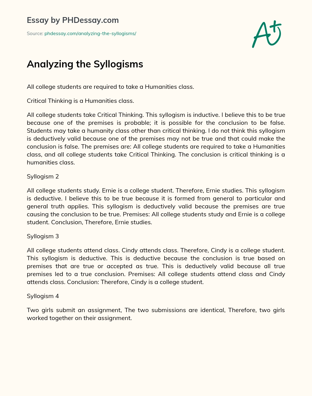 Analyzing the Syllogisms essay