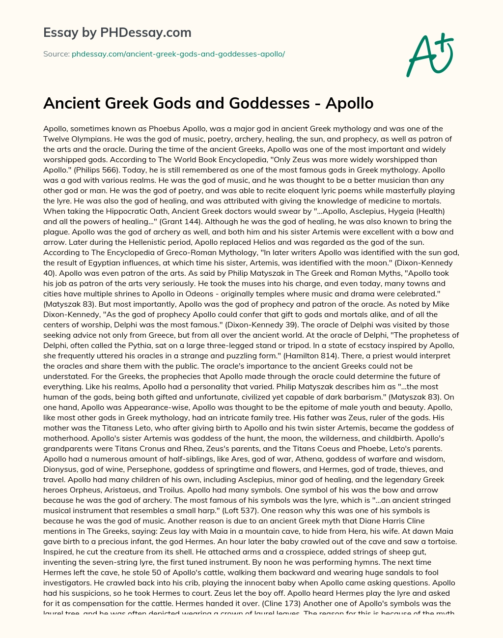 Ancient Greek Gods and Goddesses – Apollo essay