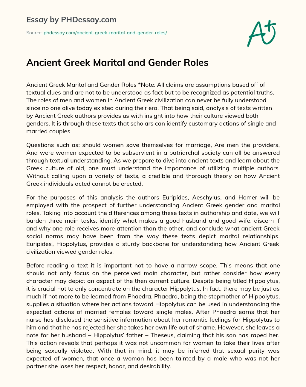 Ancient Greek Marital and Gender Roles essay