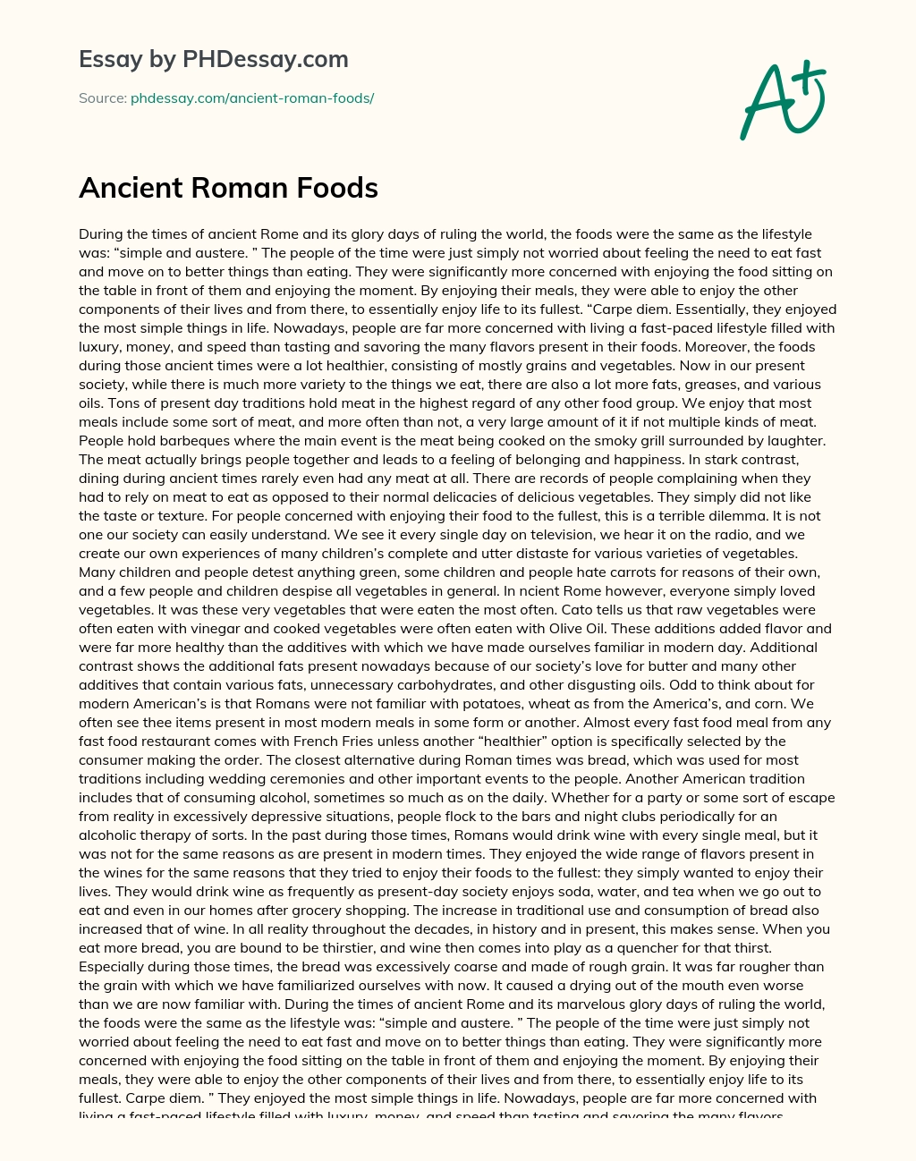 Реферат: Ancient Roman Meals Essay Research Paper Ancient