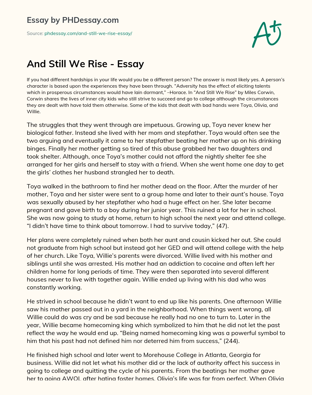And Still We Rise – Essay essay
