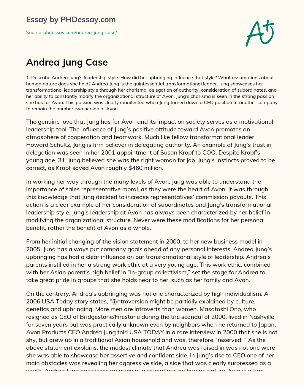 Andrea Jung Case essay
