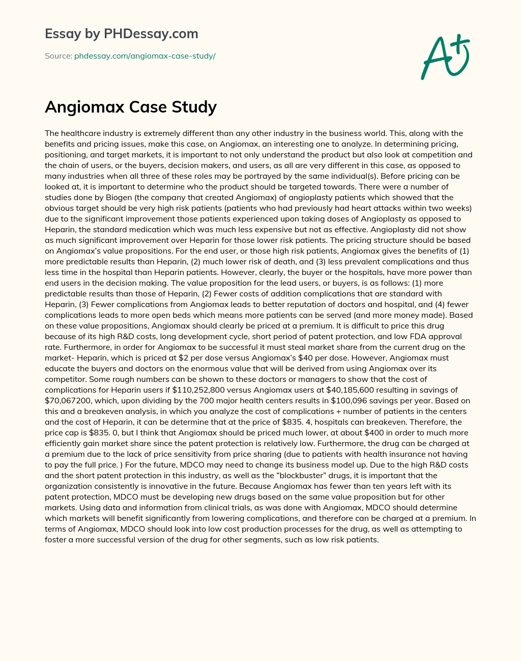 Angiomax Case Study essay