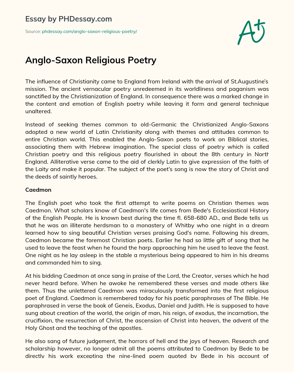 Anglo-Saxon Religious Poetry essay