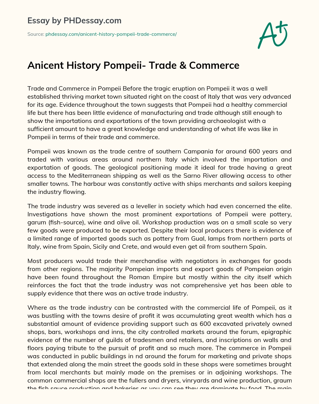 Anicent History Pompeii- Trade & Commerce essay