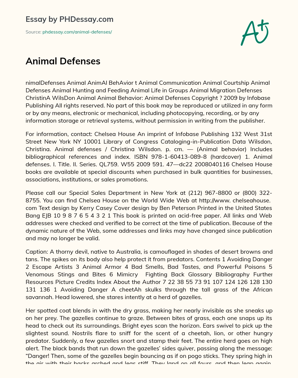 Animal Defenses essay