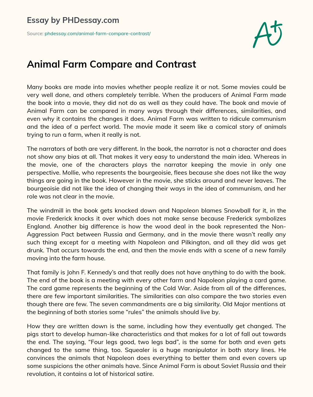 Animal Farm Compare and Contrast essay