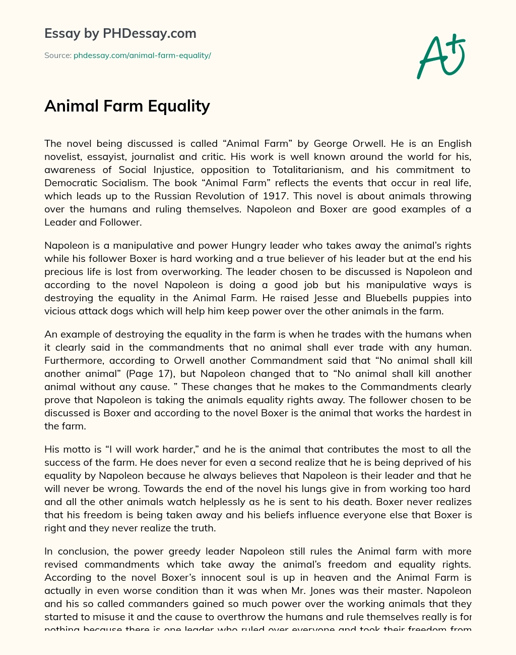 Animal Farm Equality essay