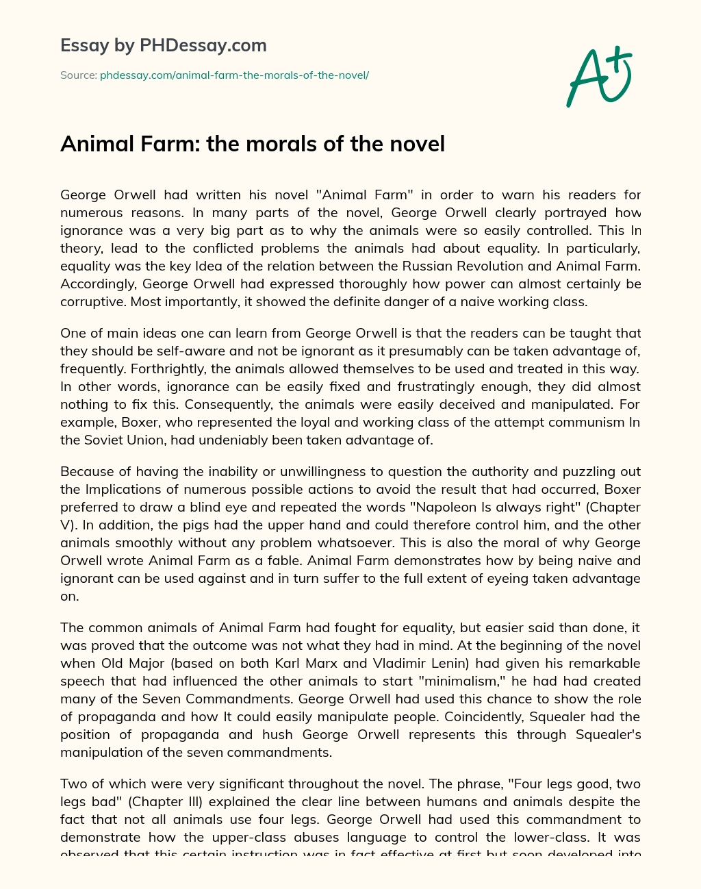 Animal Farm: the morals of the novel essay