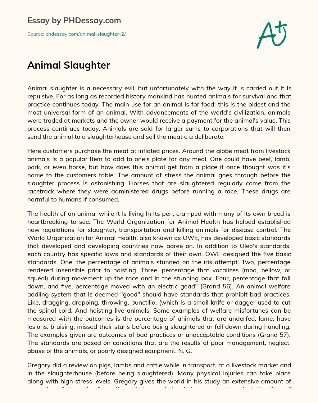 Animal Slaughter essay