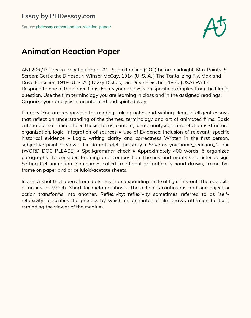 Animation Reaction Paper essay