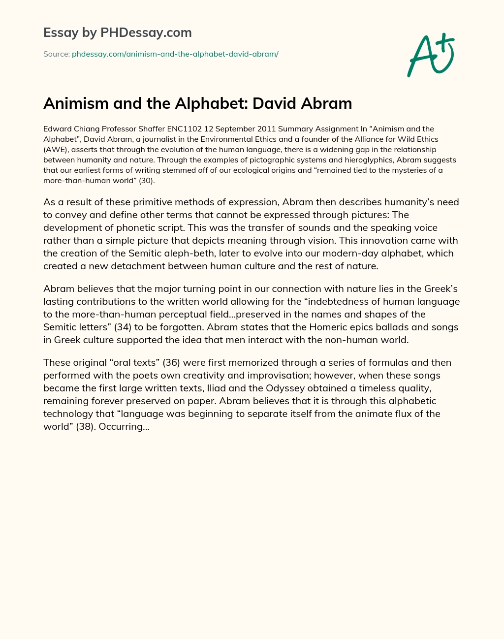 Animism and the Alphabet: David Abram essay