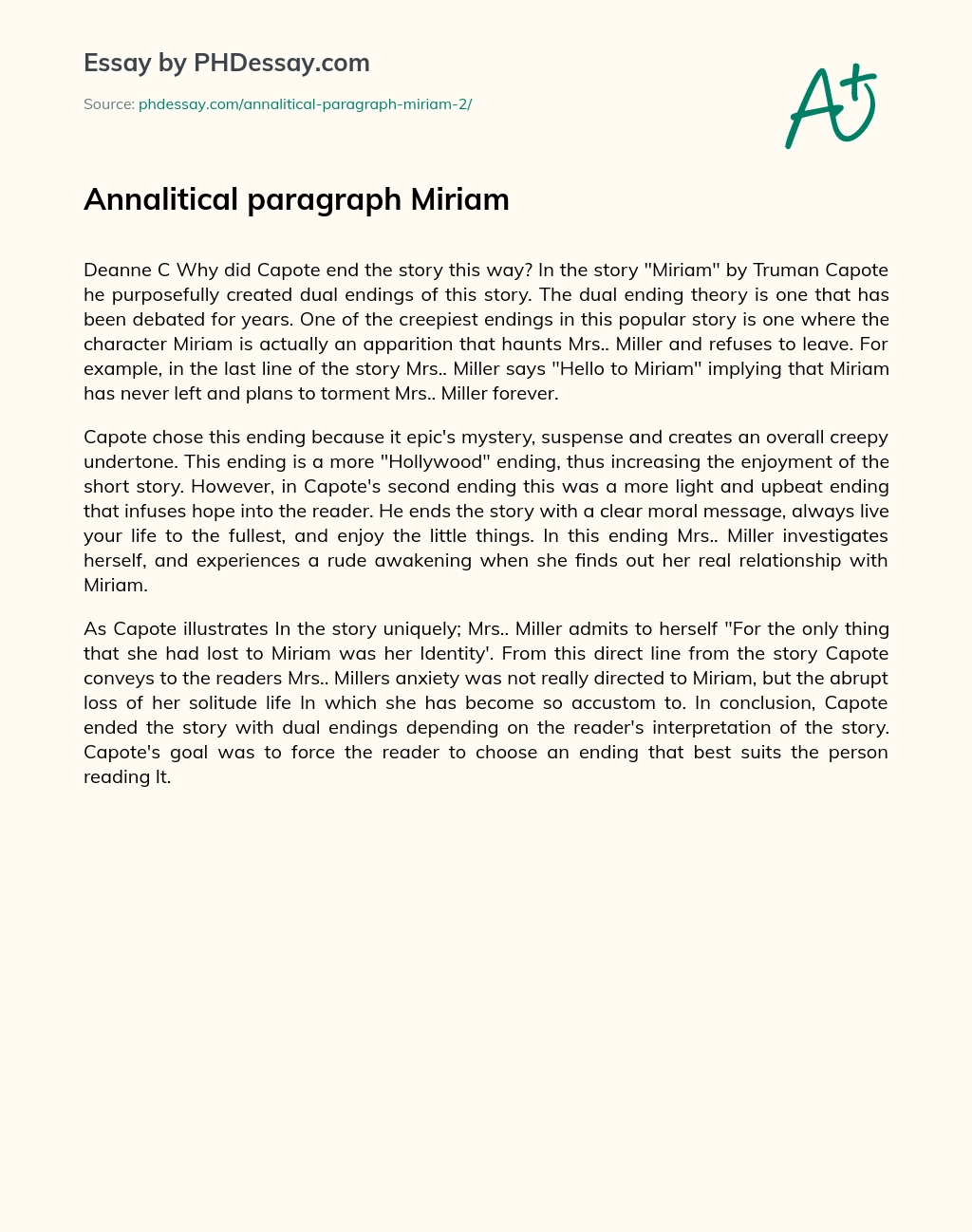 Annalitical Paragraph Miriam essay