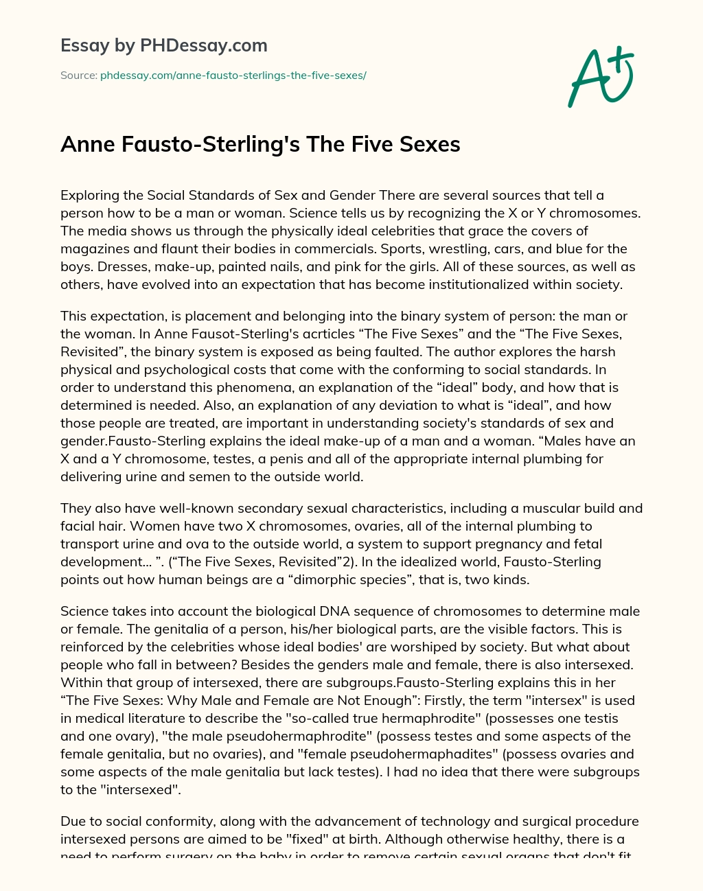 Anne Fausto-Sterling’s The Five Sexes essay