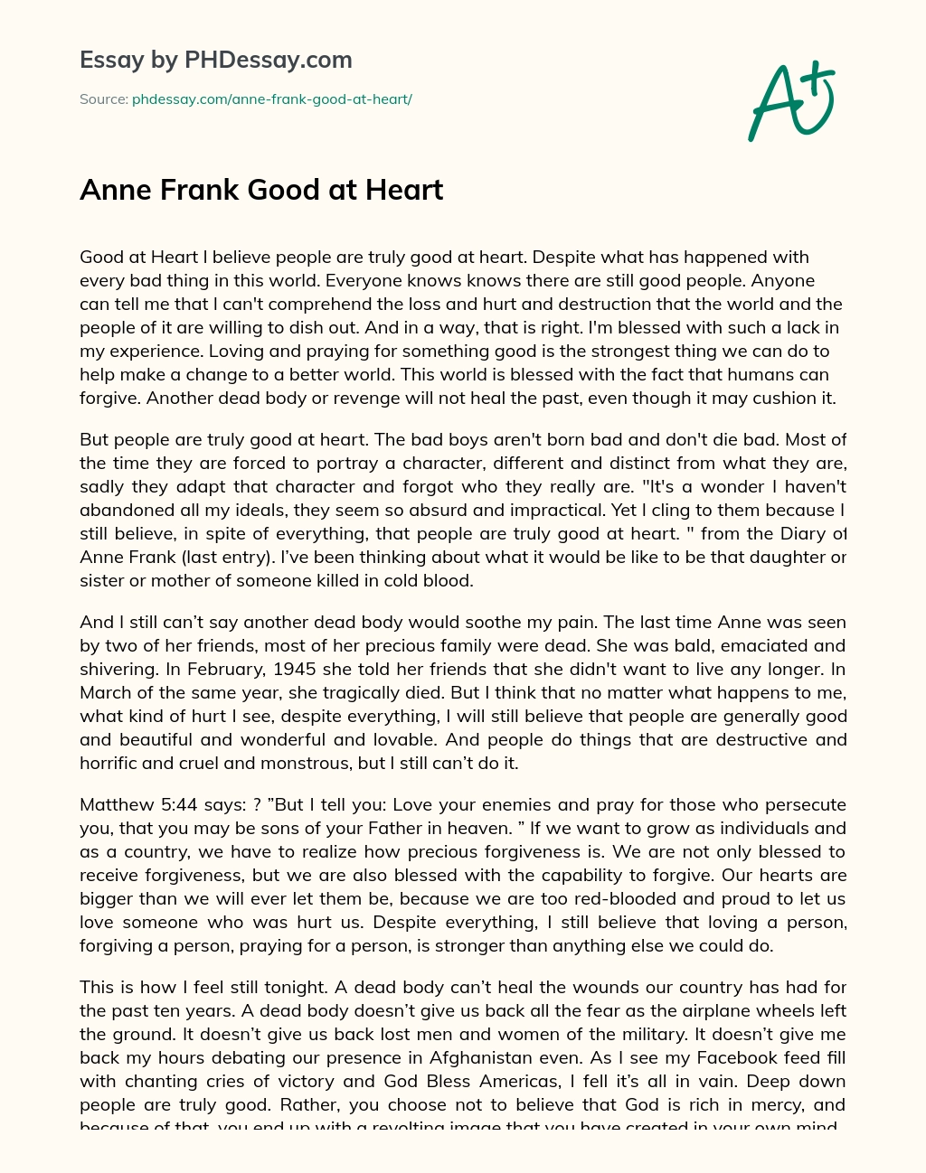 Anne Frank Good at Heart essay