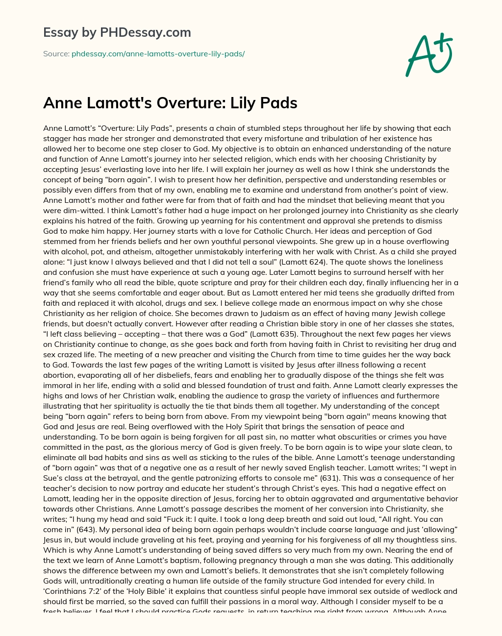 Anne Lamott’s Overture: Lily Pads essay