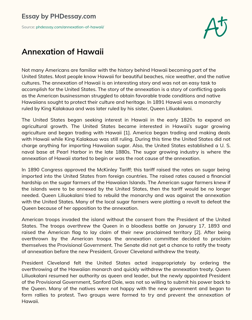 Annexation of Hawaii essay
