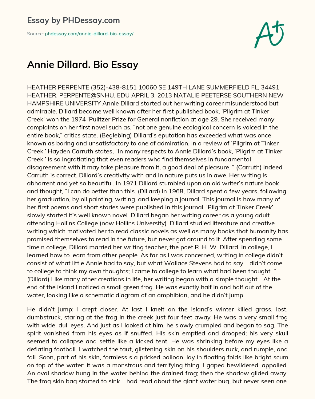Annie Dillard-Bio Essay essay