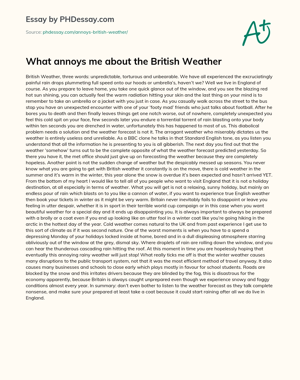 What annoys me about the British Weather essay