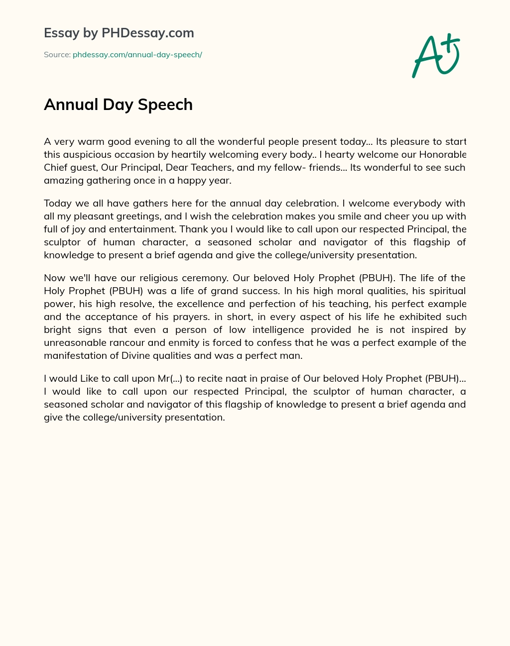 Annual Day Speech essay