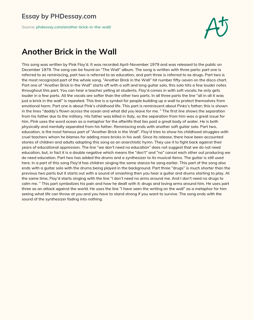 Another Brick in the Wall essay