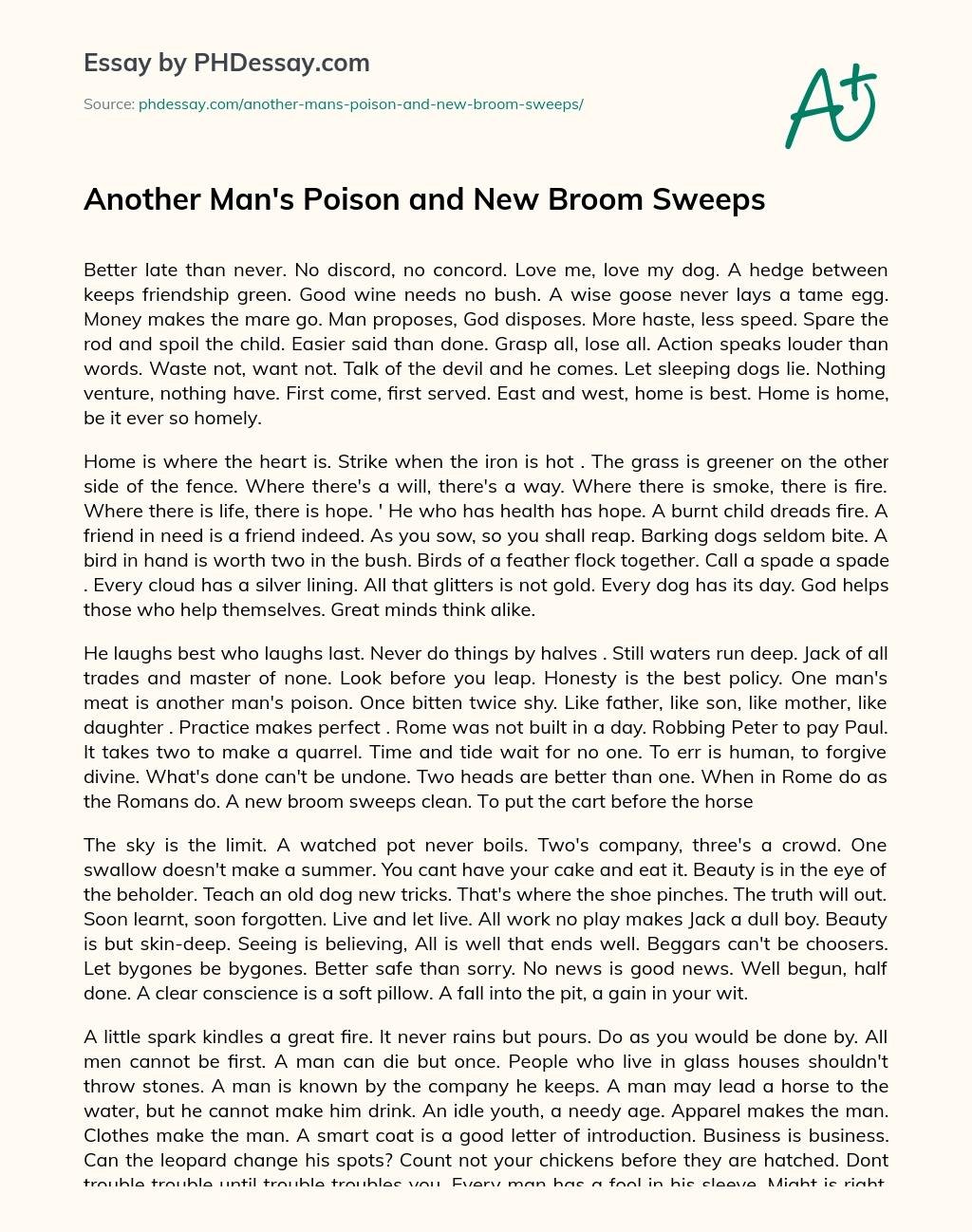 Another Man’s Poison and New Broom Sweeps essay