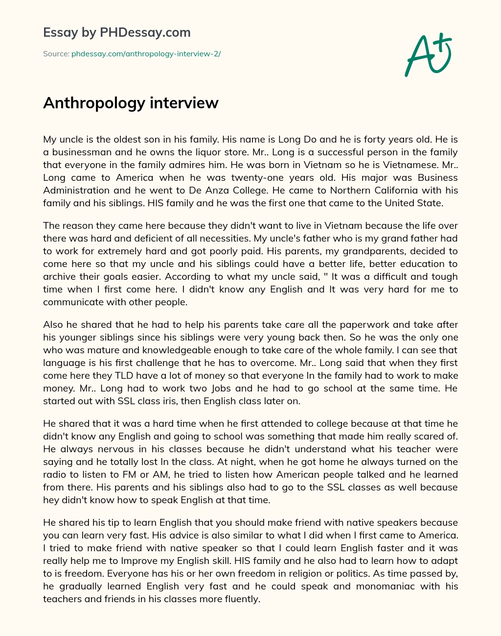 Anthropology interview essay