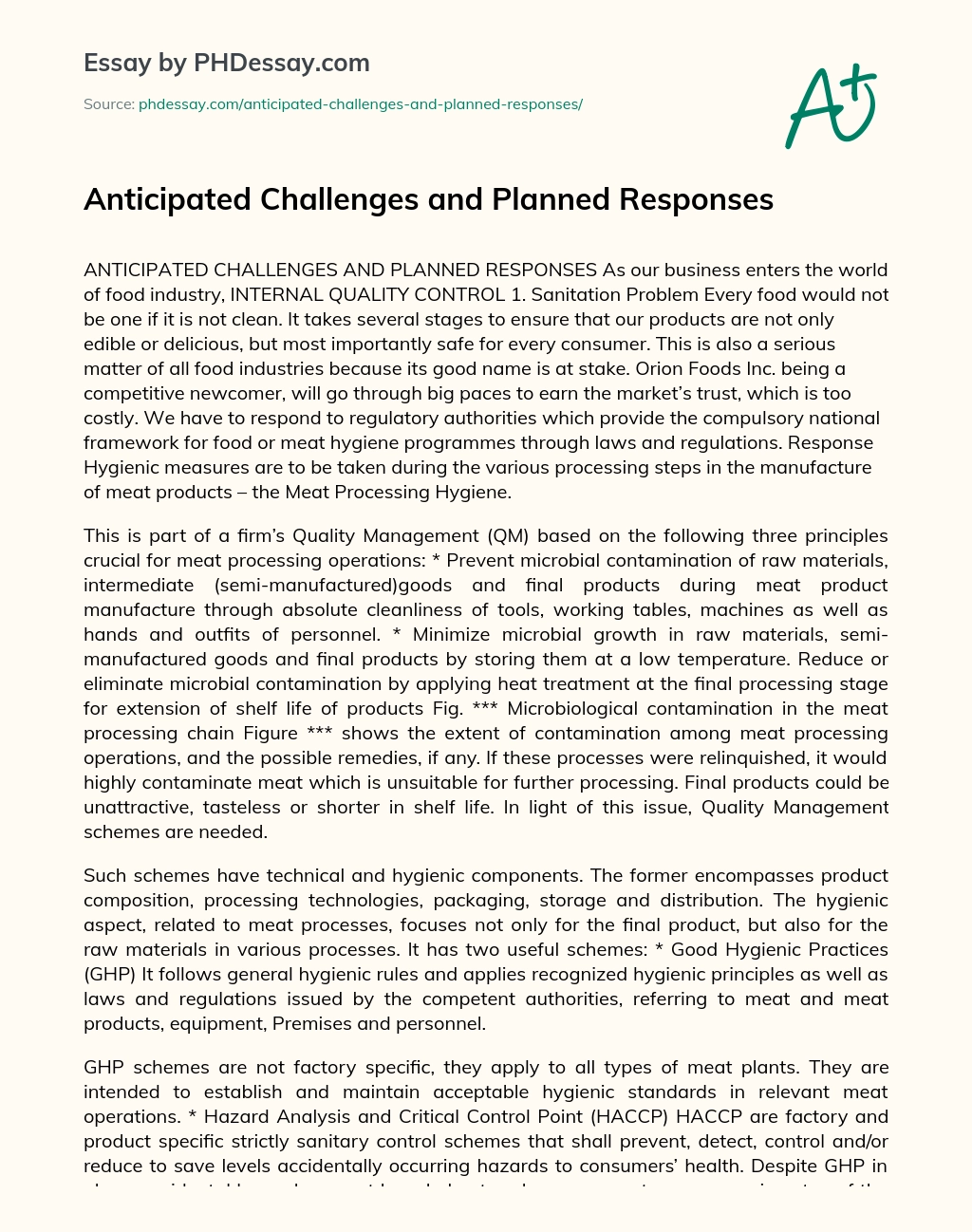 Anticipated Challenges and Planned Responses essay
