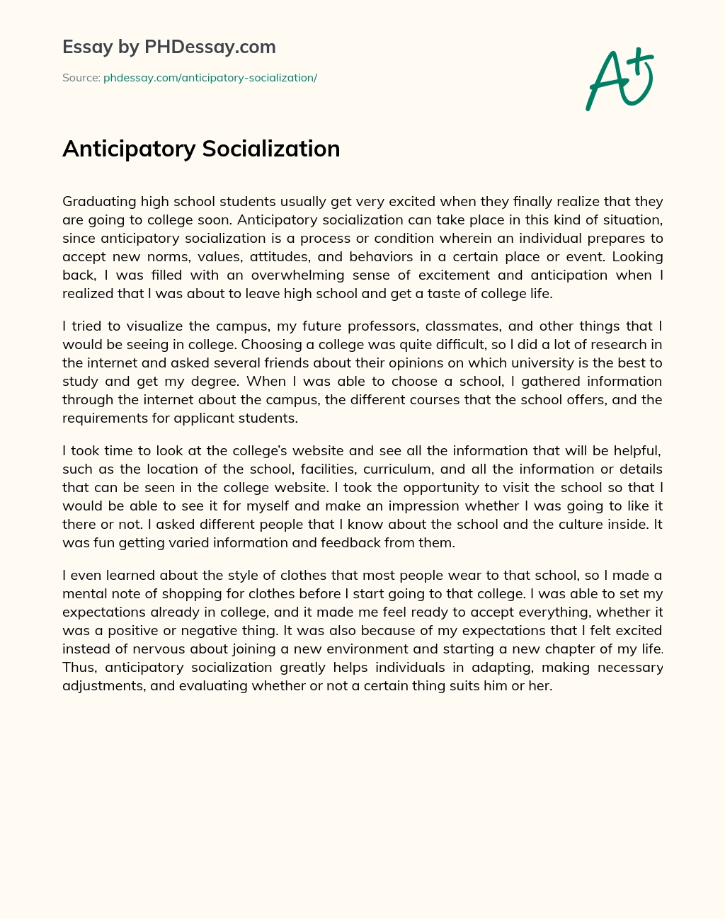 Anticipatory Socialization essay