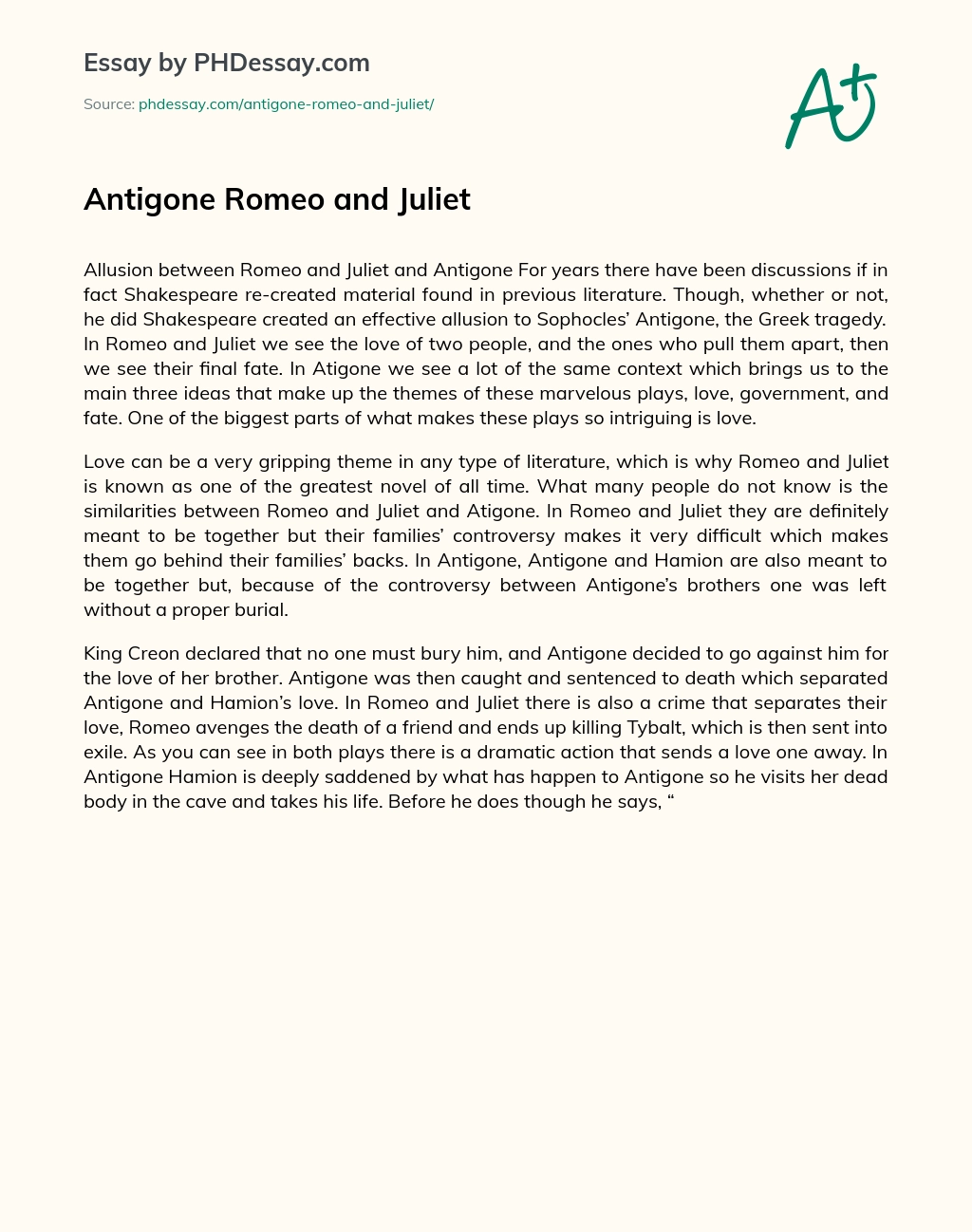 Antigone Romeo and Juliet essay