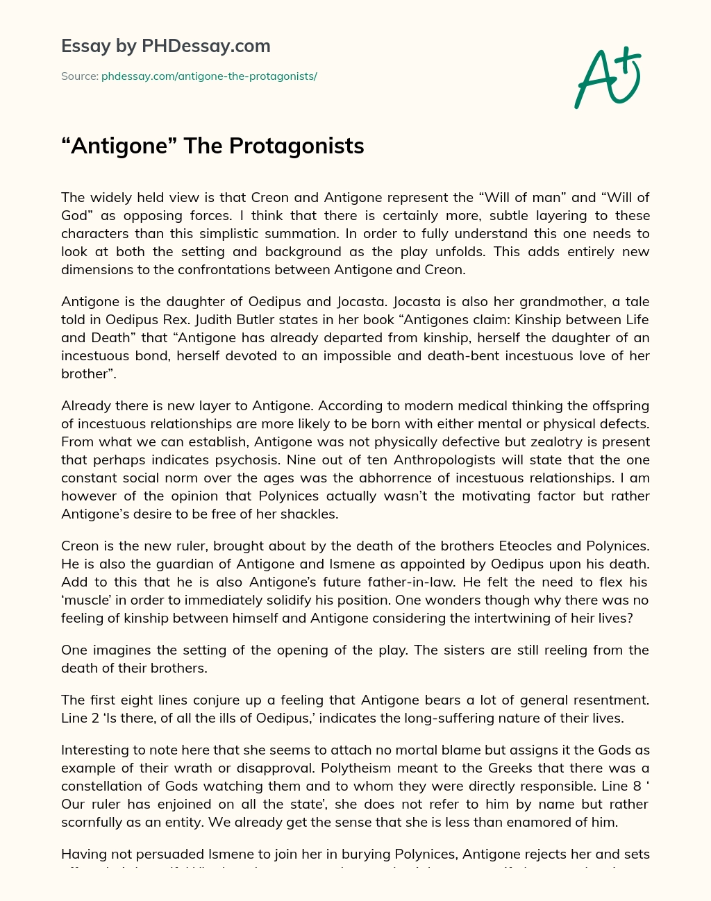 Antigone The Protagonists essay