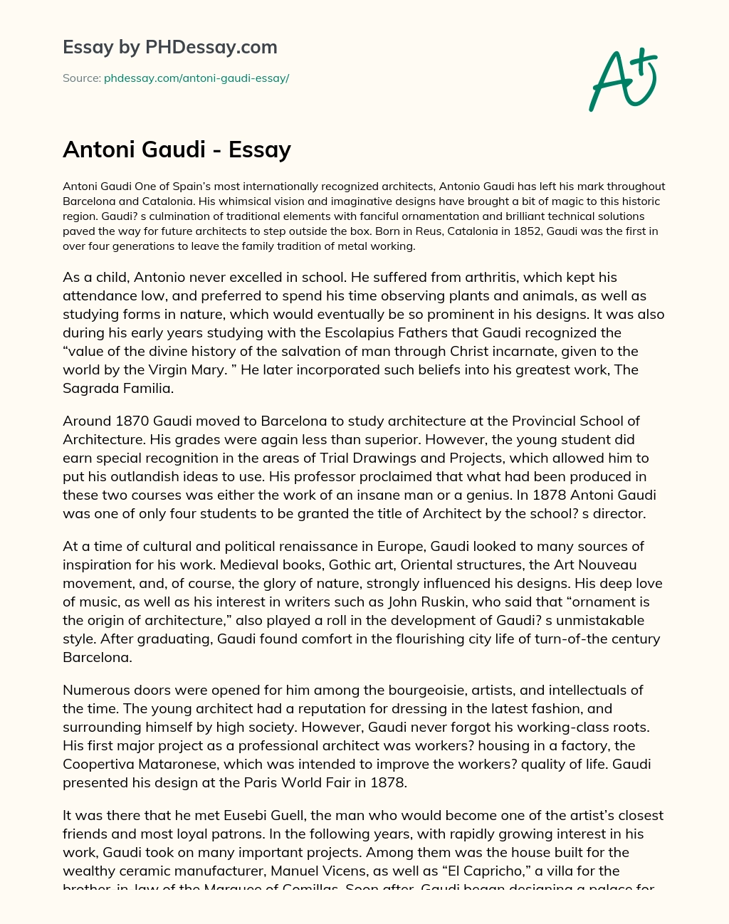 Antoni Gaudi – Essay essay