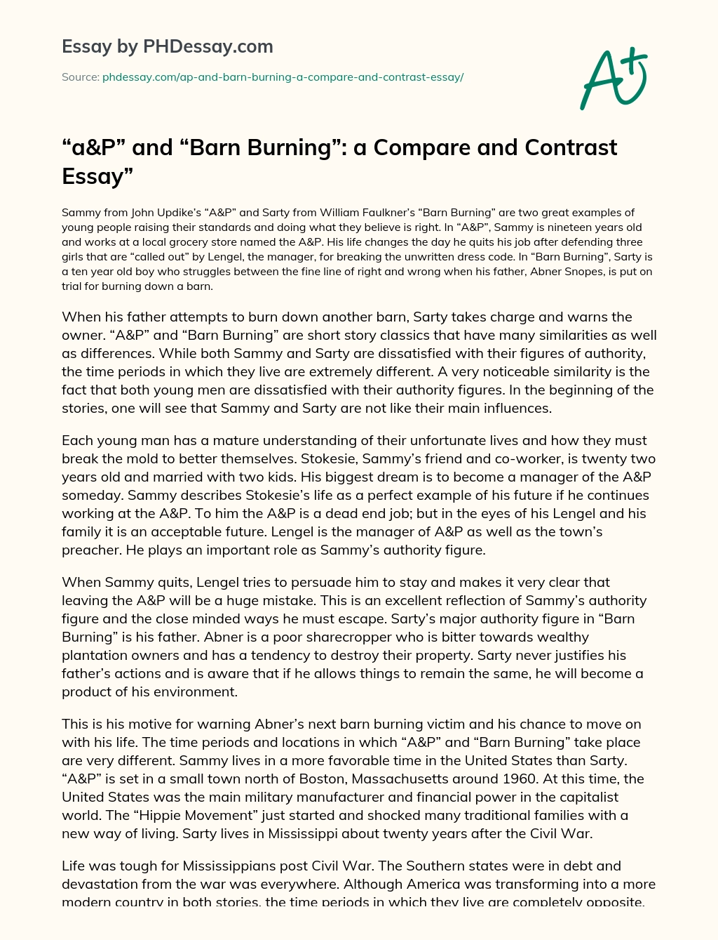 A&P and Barn Burning: a Compare and Contrast Essay essay