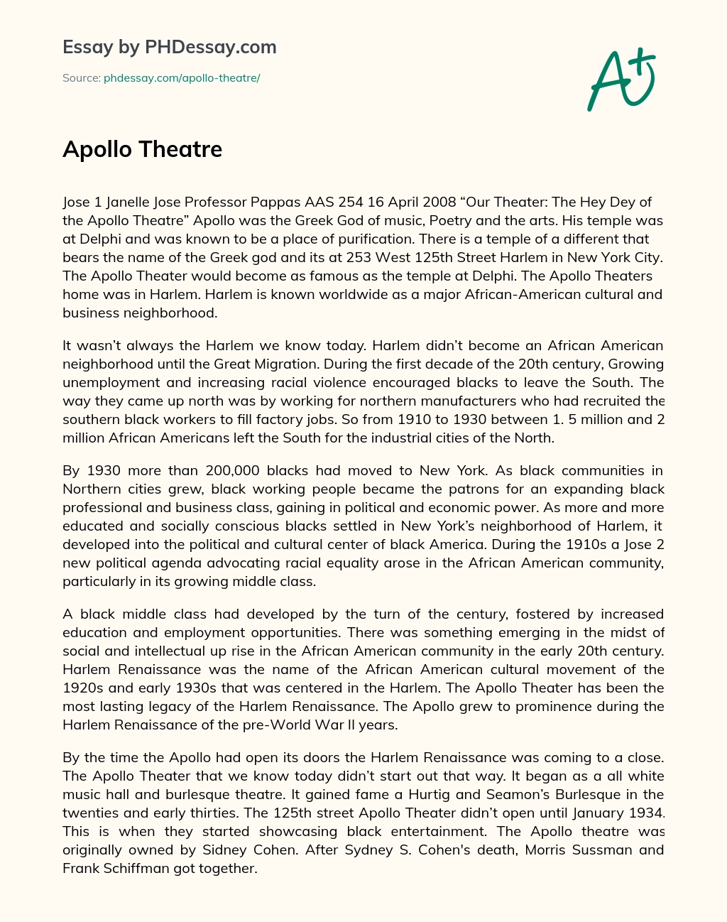 Apollo Theatre essay