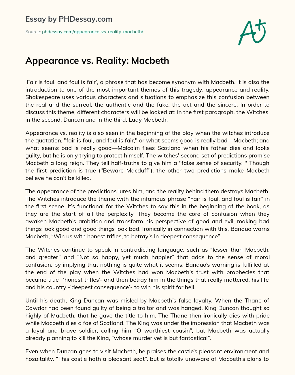 Appearance vs. Reality: Macbeth essay
