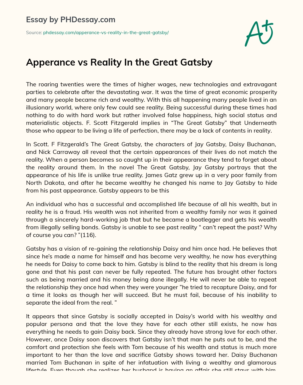 Apperance vs Reality In the Great Gatsby essay