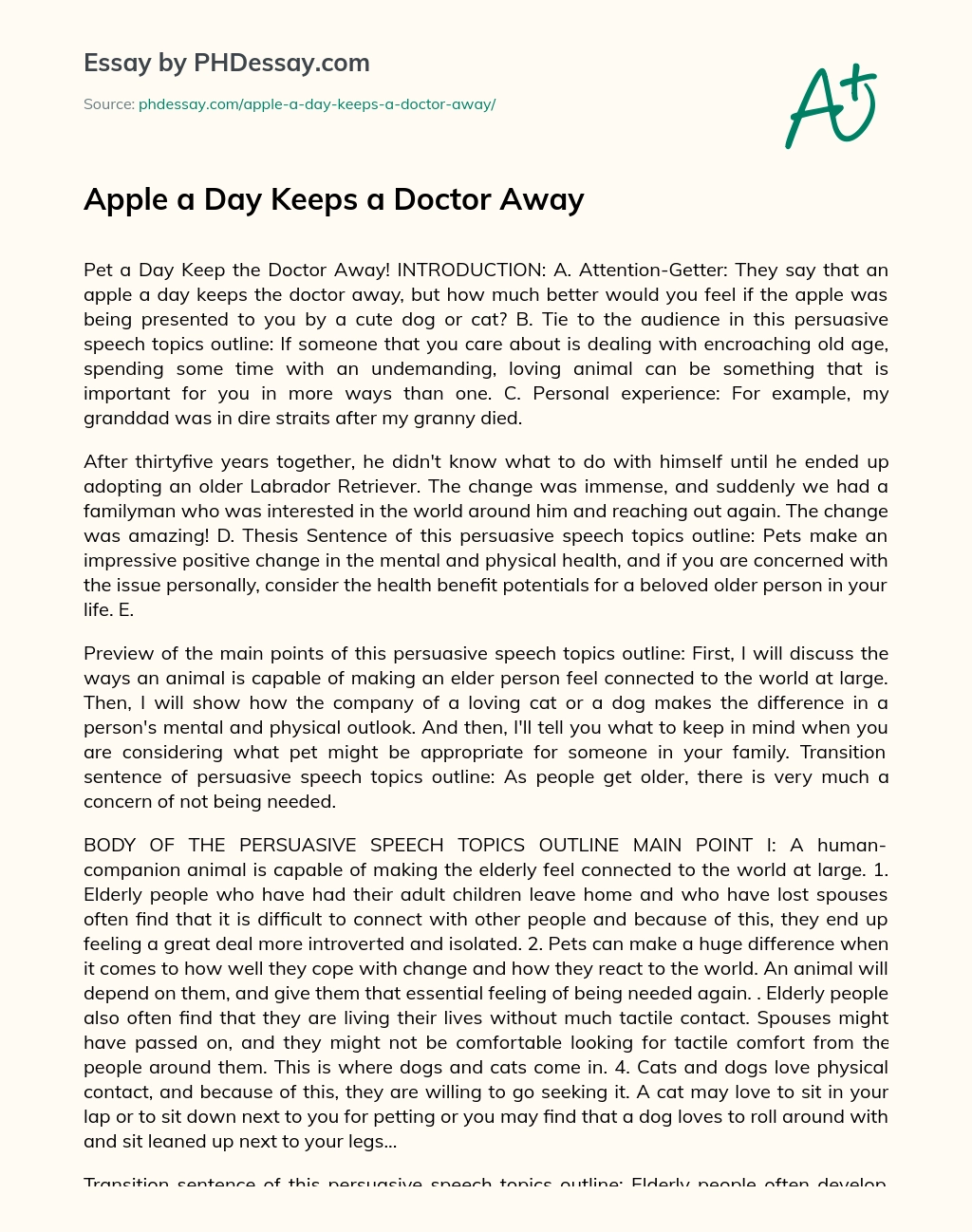 Apple a Day Keeps a Doctor Away essay
