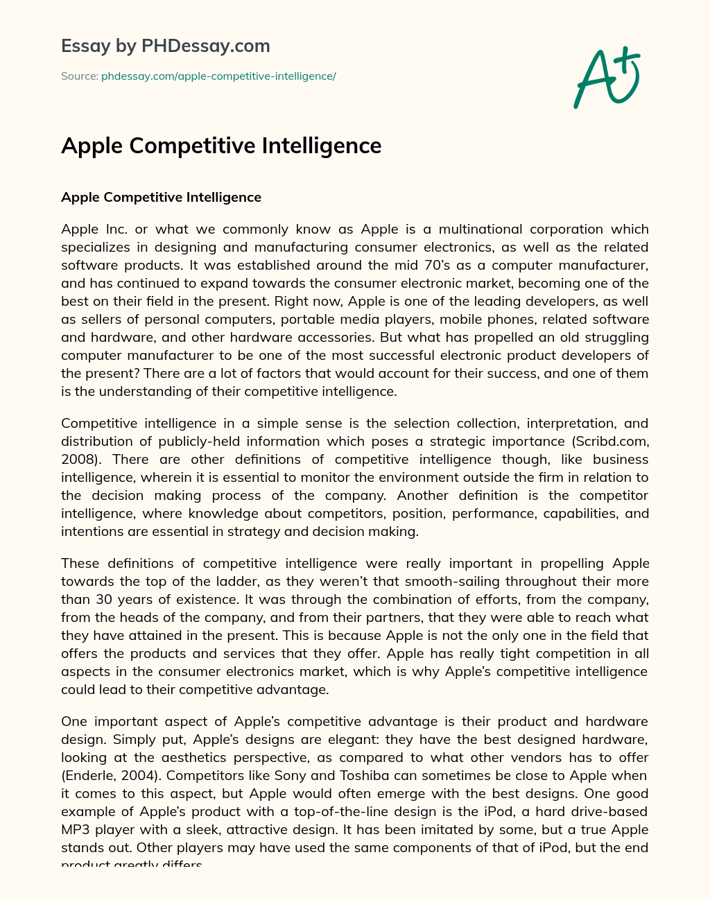 Apple Competitive Intelligence essay