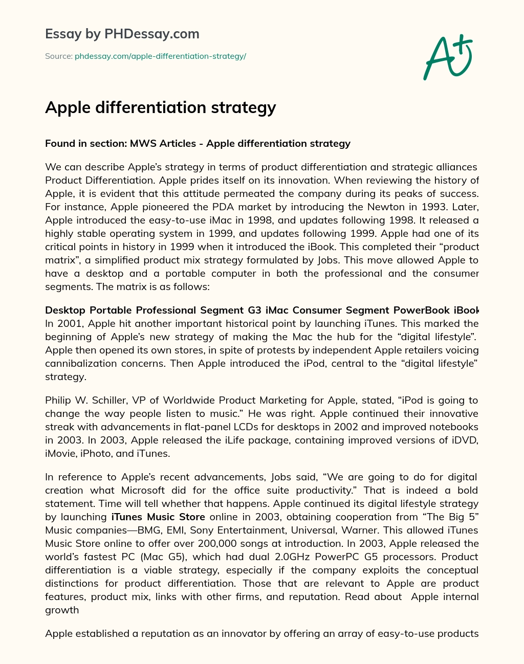Apple differentiation strategy essay