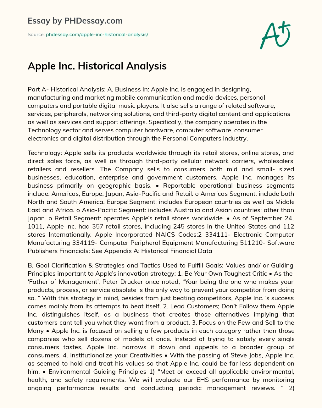 Apple Inc. Historical Analysis essay