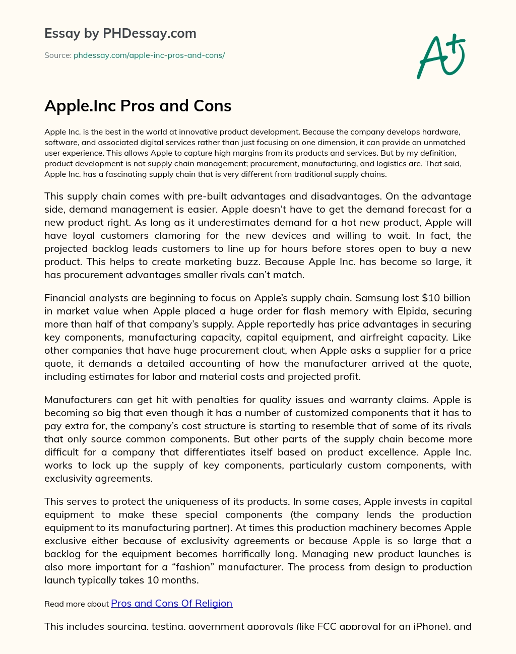 Apple.Inc Pros and Cons essay