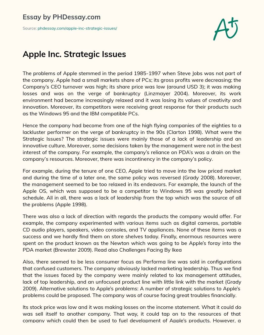 Apple Inc. Strategic Issues essay