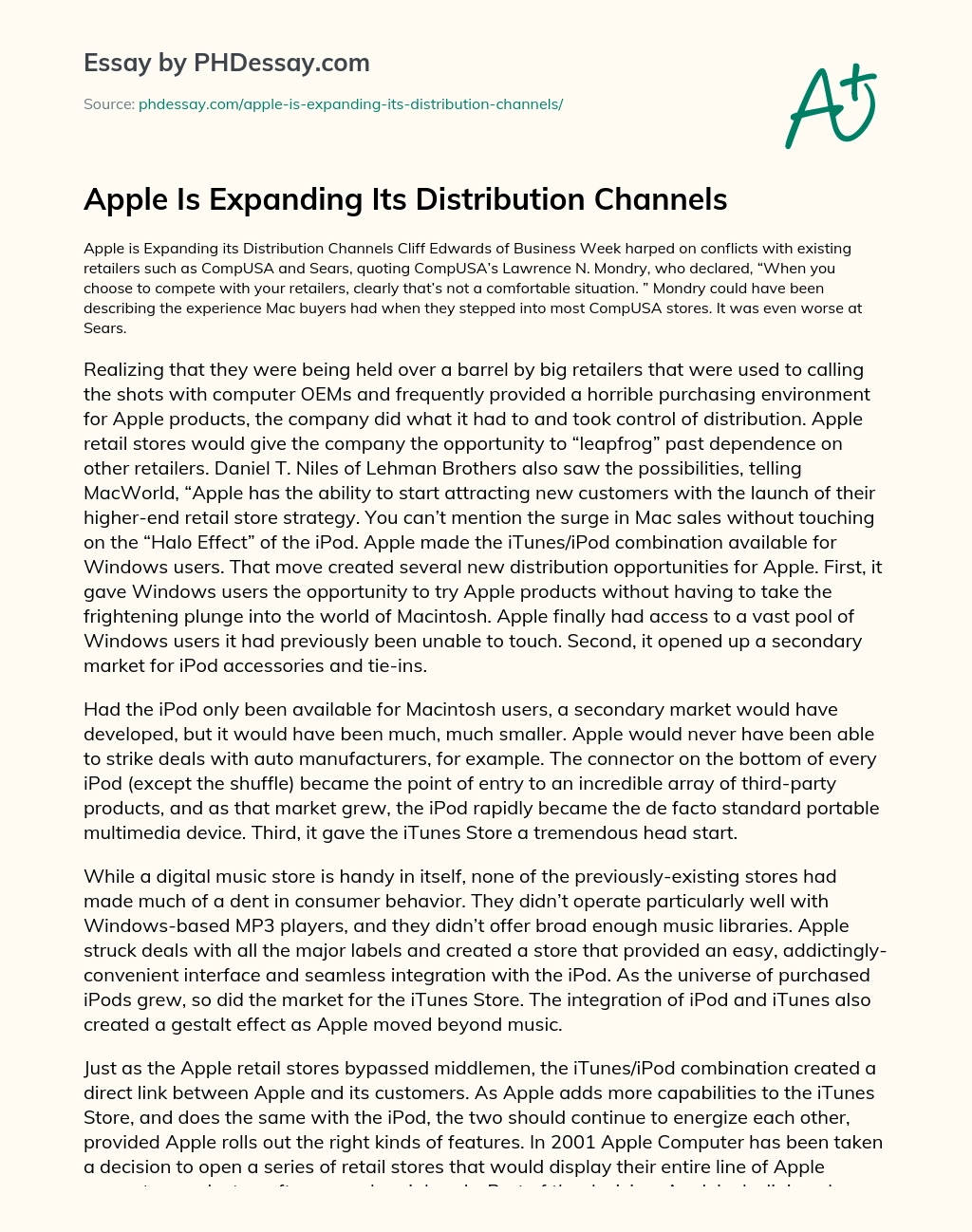 Apple Is Expanding Its Distribution Channels essay